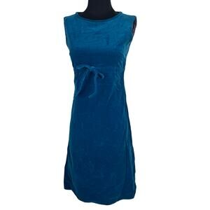 Vintage 60s Ilene Ricky Aqua Blue Velvet Dress Mod Empire Waist Tie Size XS